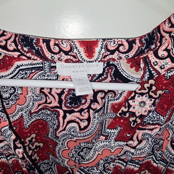Charter Club Blouse Pintuck Top Red White Blue Geometric Plus Size 3X - Picture 5 of 7